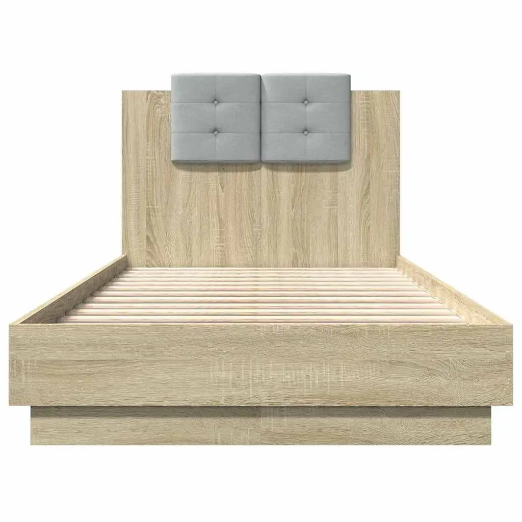 Bed Frame 90x190cm with Headboard RGB LED Lights Slatted Base Sonoma Oak