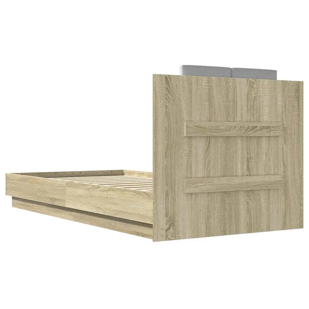 Bed Frame 90x190cm with Headboard RGB LED Lights Slatted Base Sonoma Oak