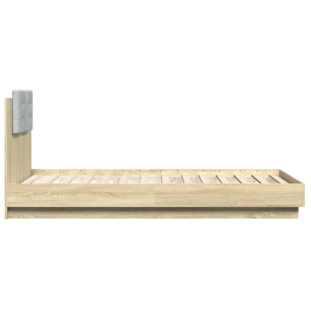 Bed Frame 90x190cm with Headboard RGB LED Lights Slatted Base Sonoma Oak