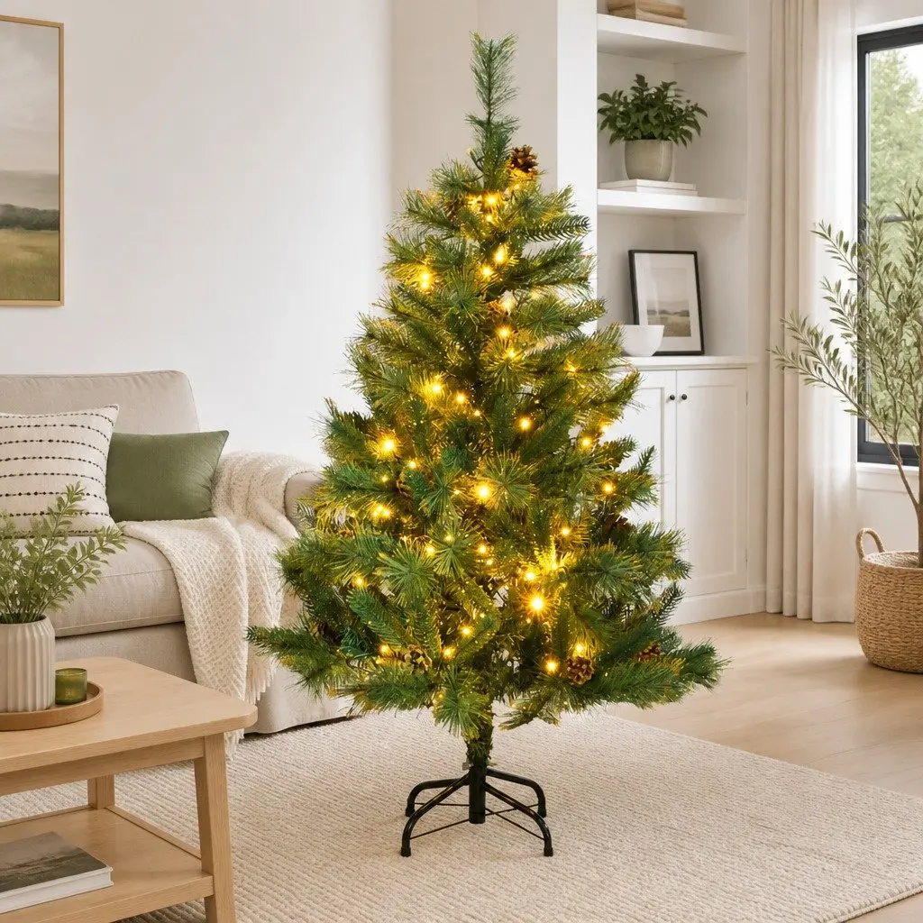 Artificial Christmas Tree 150 cm Hinged Construction 150 LEDs with 8 Lighting Modes Holiday Decoration