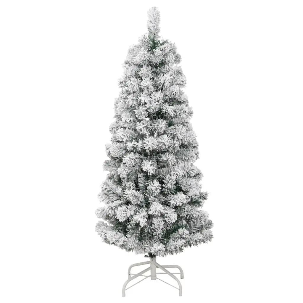 Artificial Christmas Tree 120cm Hinged Branches 150 LEDs Flocked Snow Green Holiday Decor