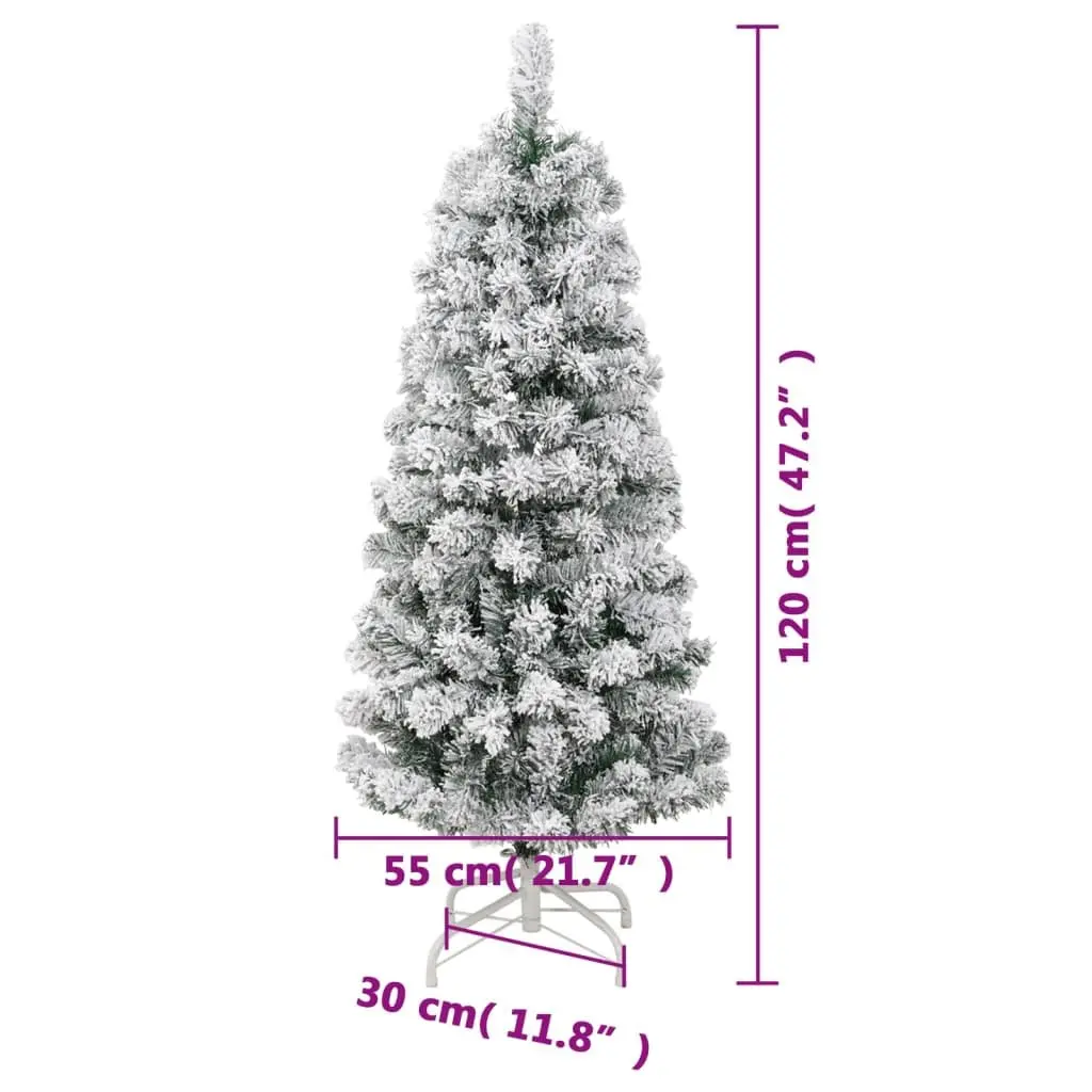 Artificial Christmas Tree 120cm Hinged Branches 150 LEDs Flocked Snow Green Holiday Decor