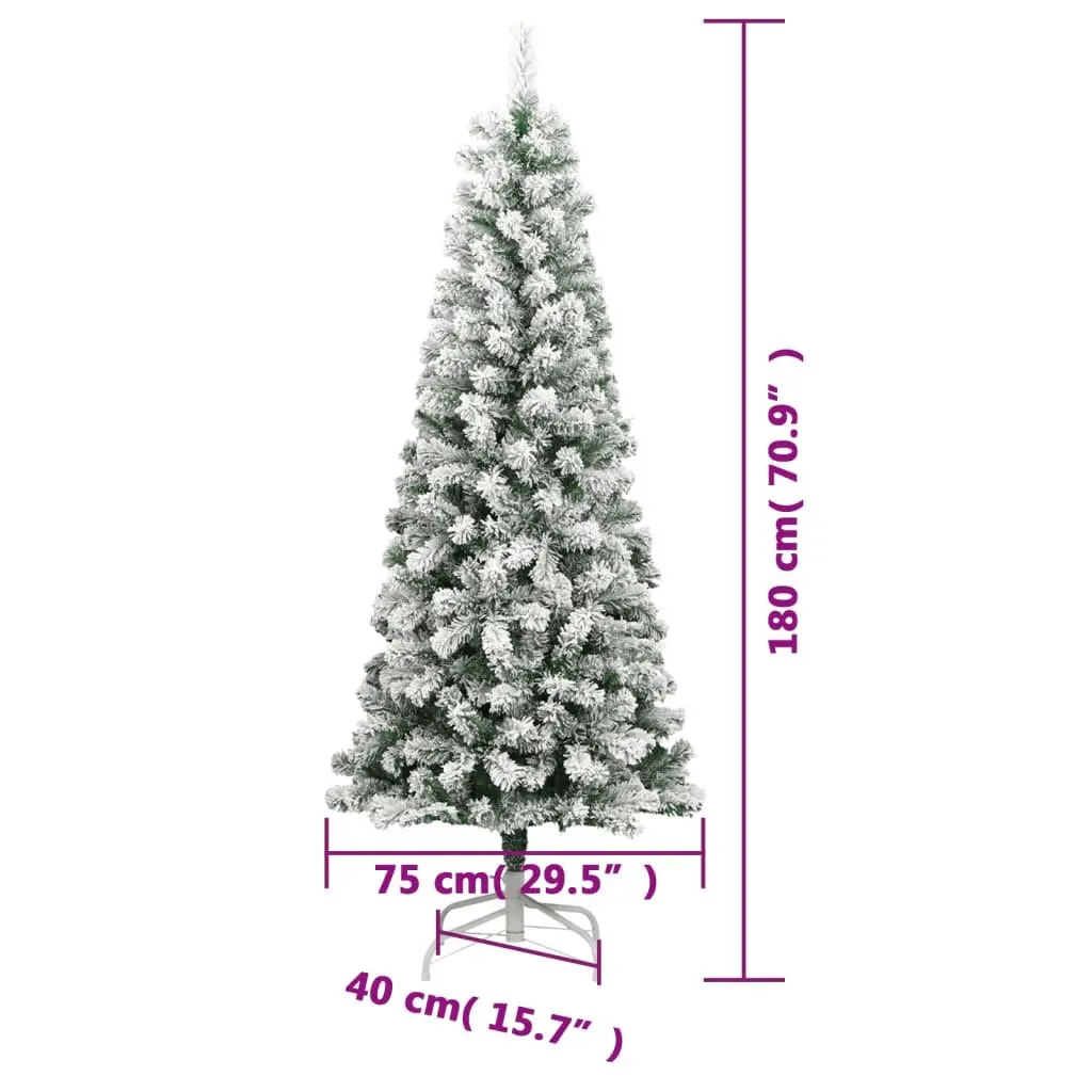 Artificial Hinged Christmas Tree 180cm 300 LEDs Flocked Snow Green Decor