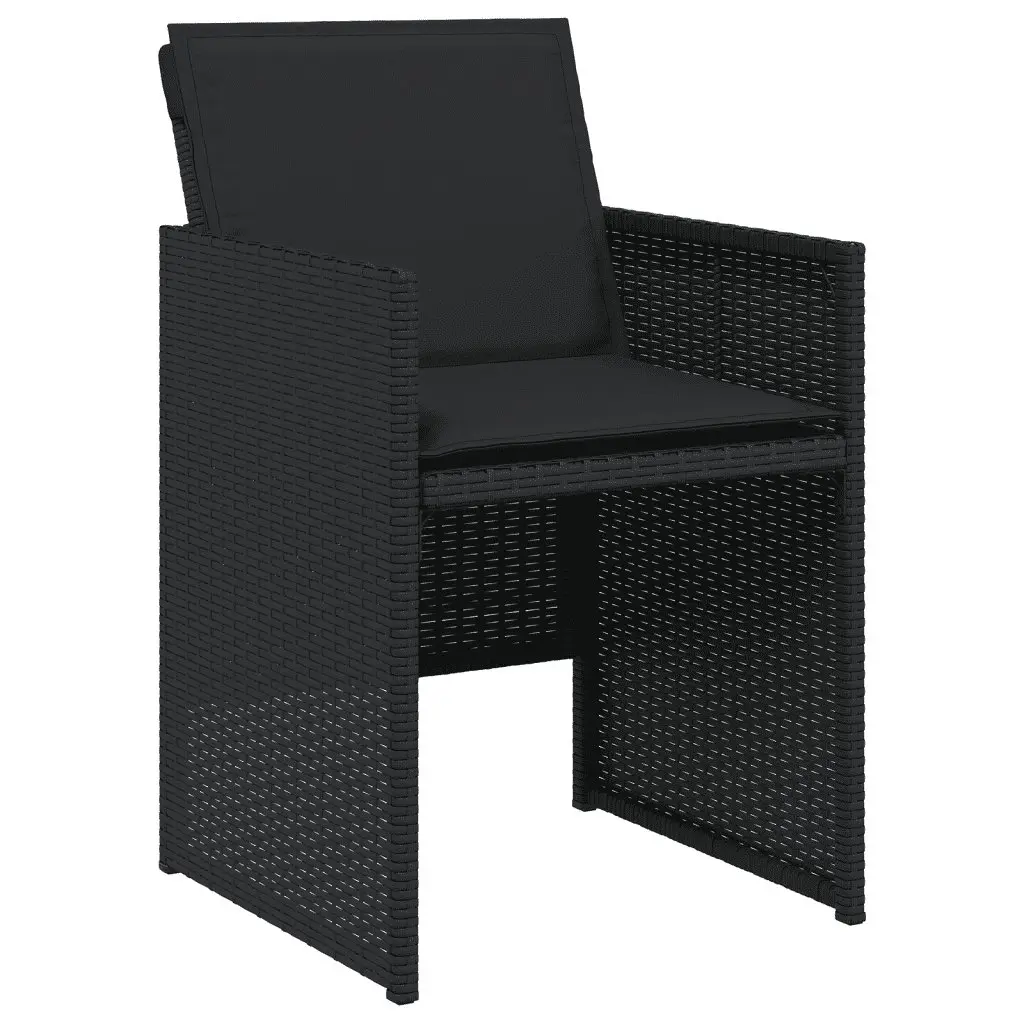11 Piece Garden Dining Set Outdoor Patio Furniture Black Poly Rattan Chairs Foldable with Thick Cushions and Tempered Glass Tabletop