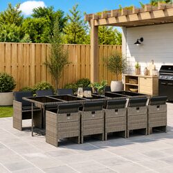 11 Piece Garden Dining Set Poly Rattan Chairs Table Grey Outdoor Patio Furniture