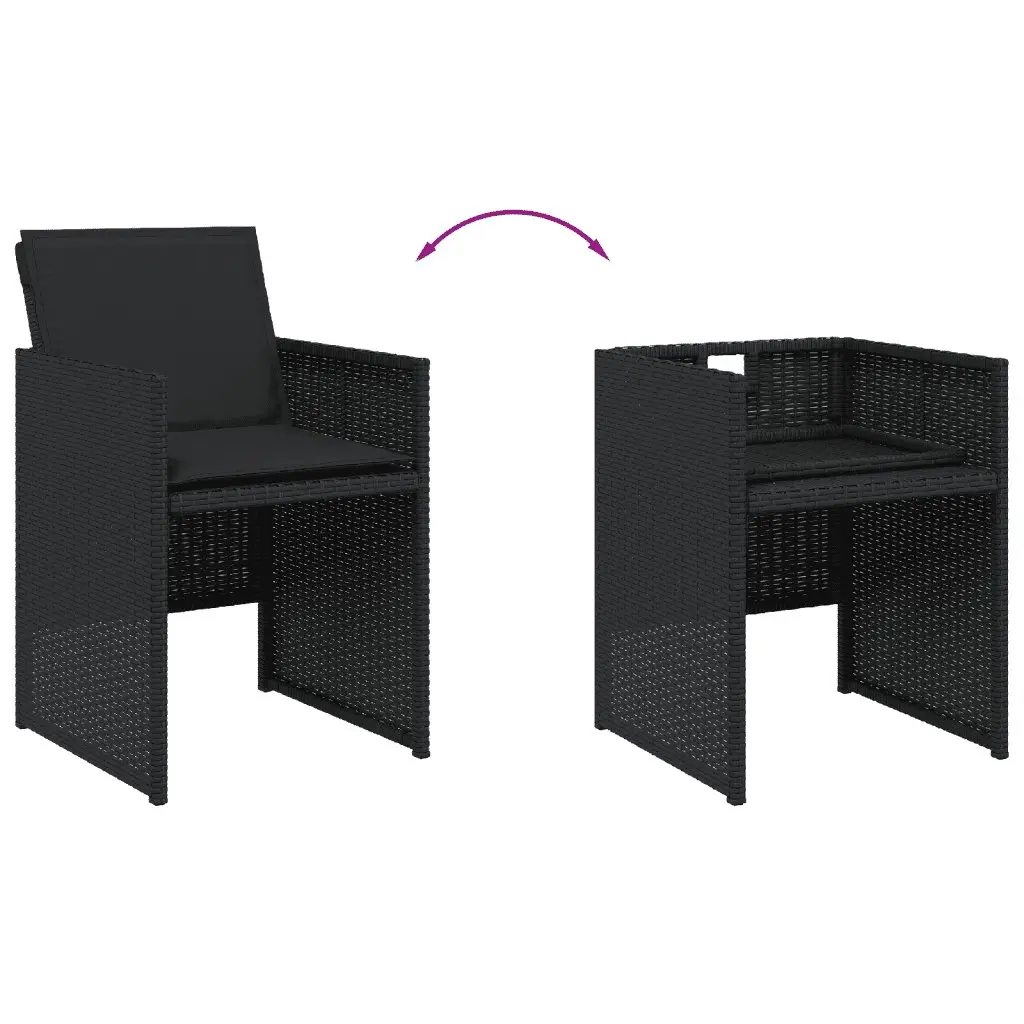 Garden Dining Set 13 Piece Black Poly Rattan Outdoor Furniture with Foldable Chairs and Tempered Glass Tabletop