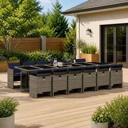 Garden Dining Set 13 Piece Outdoor Furniture Grey Poly Rattan Cushions Patio