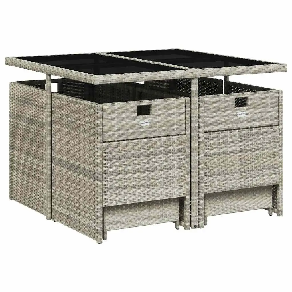 9 Piece Outdoor Garden Dining Set Grey PE Rattan Patio Table with Tempered Glass Top and Padded Cushions