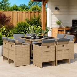 Enhance Your Outdoor Space with This 9 Piece Dining Set in Beige