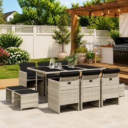 11 Piece Outdoor Dining Set with Cushions in Light Grey