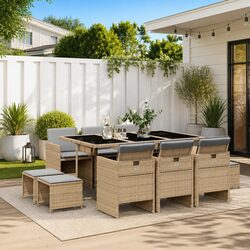 Garden Dining Set 11 Piece Outdoor Furniture Beige Poly Rattan with Cushions