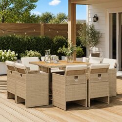 Outdoor Dining Set 9 Piece Garden Furniture Patio Chairs Table Cushions Beige