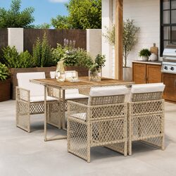 Garden Dining Set 5 Piece Outdoor Patio Furniture with Cushions Beige Rattan