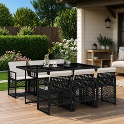 Outdoor 7 Piece Garden Dining Set with Cushions