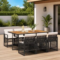 Black Poly Rattan Garden Dining Set for Relaxation