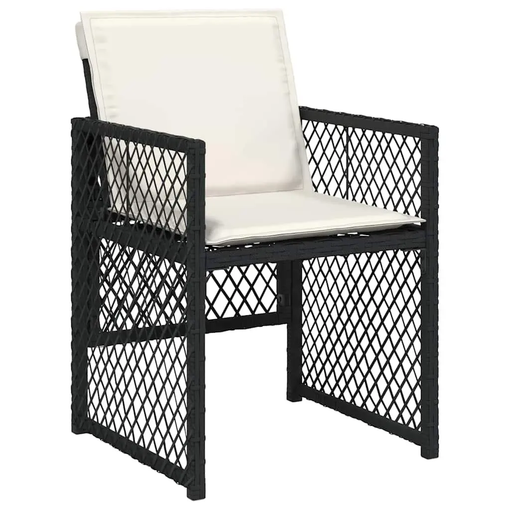 Outdoor Dining Set 7 Piece Garden Furniture Black Poly Rattan Table Acacia Wood Top Folding Chairs