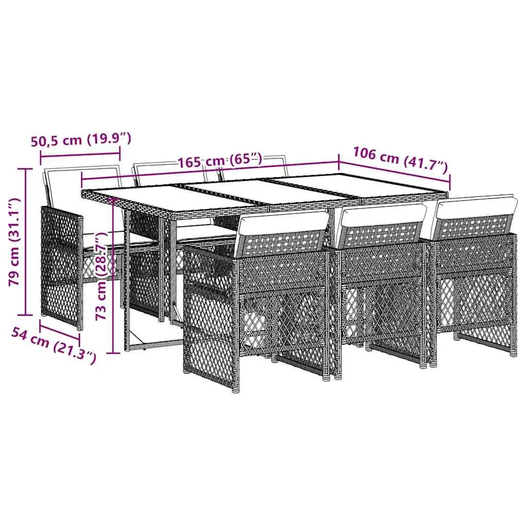 Outdoor Dining Set 7 Piece Garden Furniture Black Poly Rattan Table Acacia Wood Top Folding Chairs