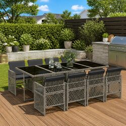 Enhance Your Outdoors with 9 Piece Garden Dining Set Grey Poly Rattan