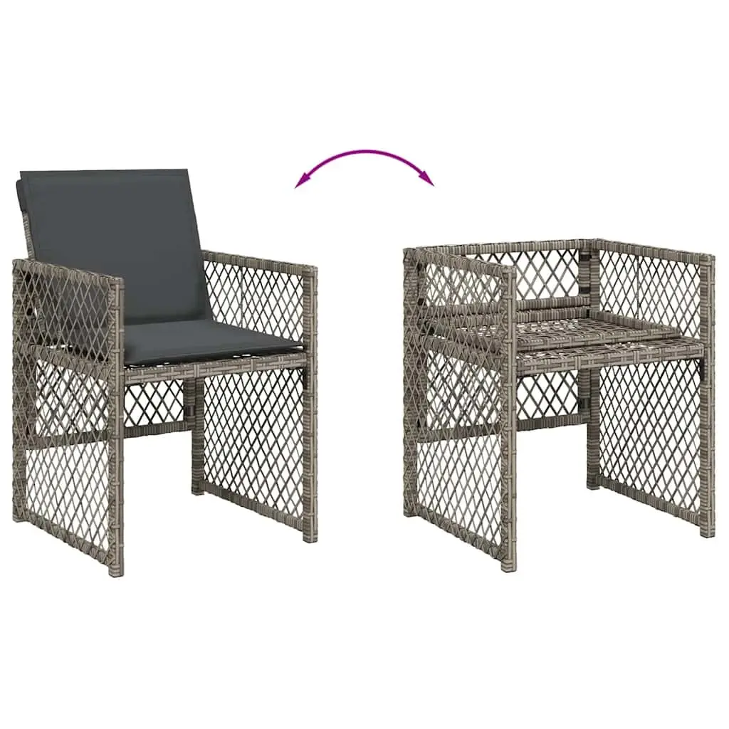 9 Piece Garden Patio Furniture Set Grey Poly Rattan with Cushions Outdoor Dining Table and Chairs