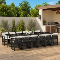 Stylish 13 Piece Outdoor Dining Set in Black Poly Rattan