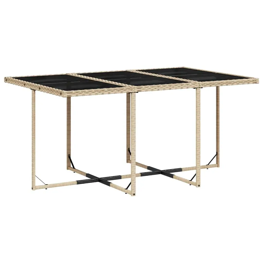 Outdoor Dining Set 11 Piece Beige Poly Rattan with Folding Chairs and Tempered Glass Tabletop
