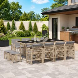 Beige Rattan Outdoor Dining Set for Relaxed Gatherings