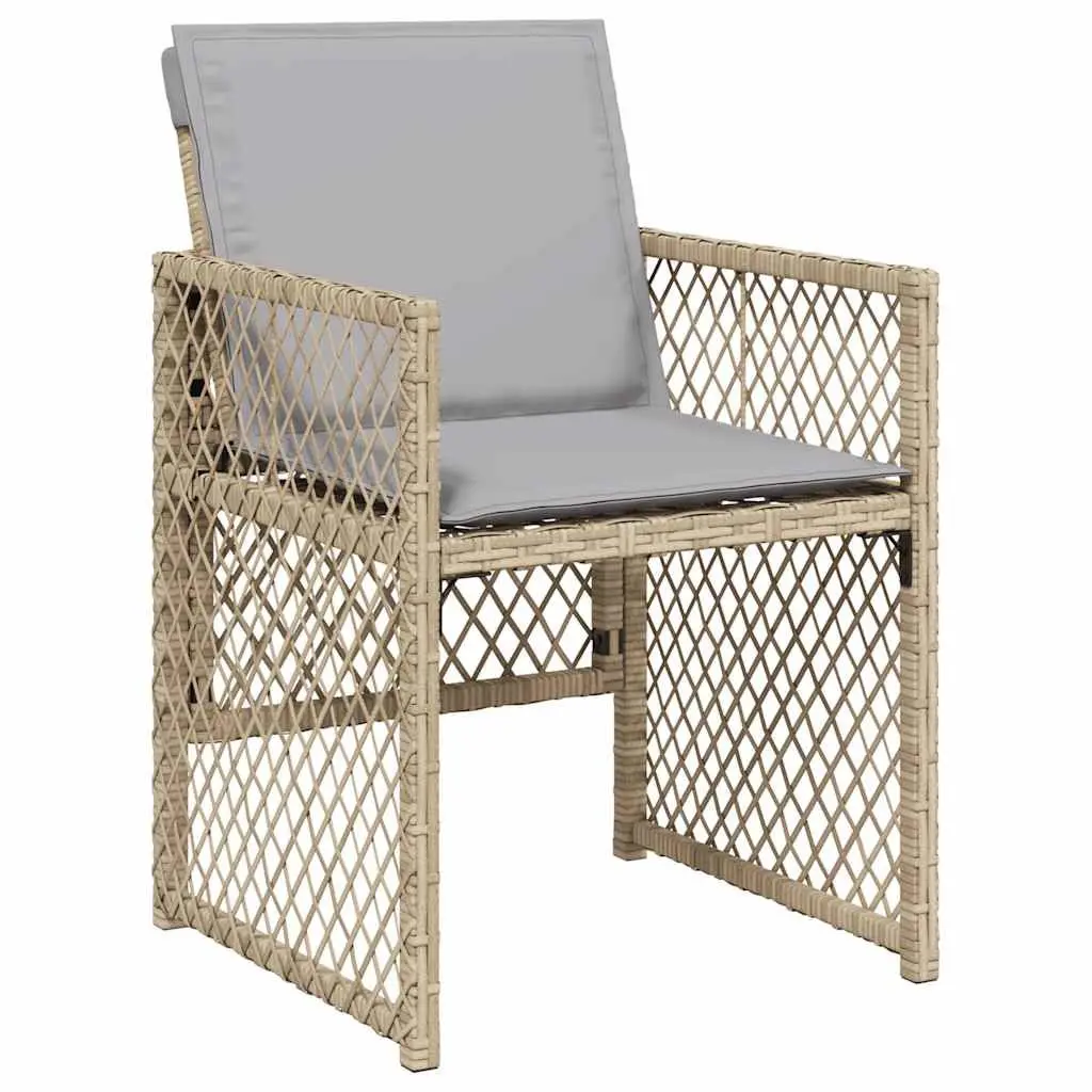 Garden Dining Set 13 Piece Outdoor Furniture Beige Rattan Tempered Glass Table Thick Cushions