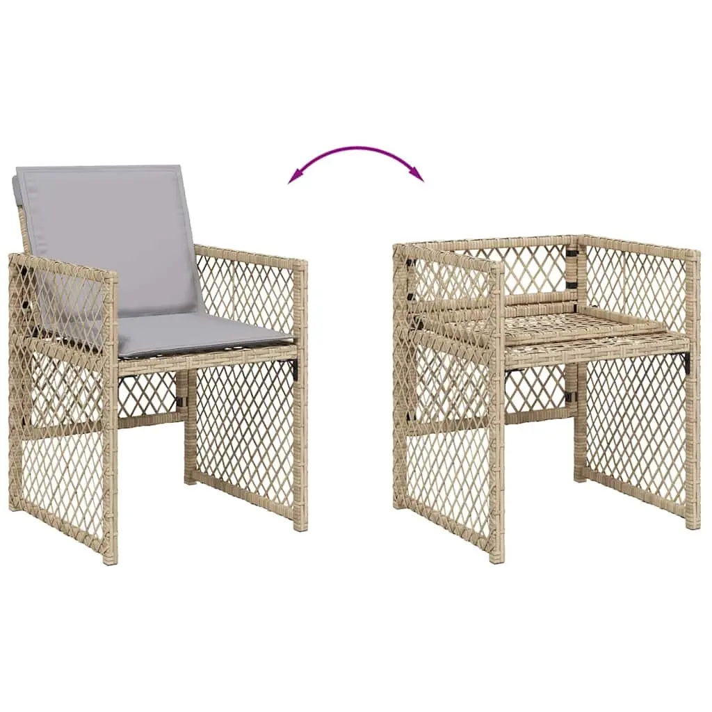 Garden Dining Set 13 Piece Outdoor Furniture Beige Rattan Tempered Glass Table Thick Cushions