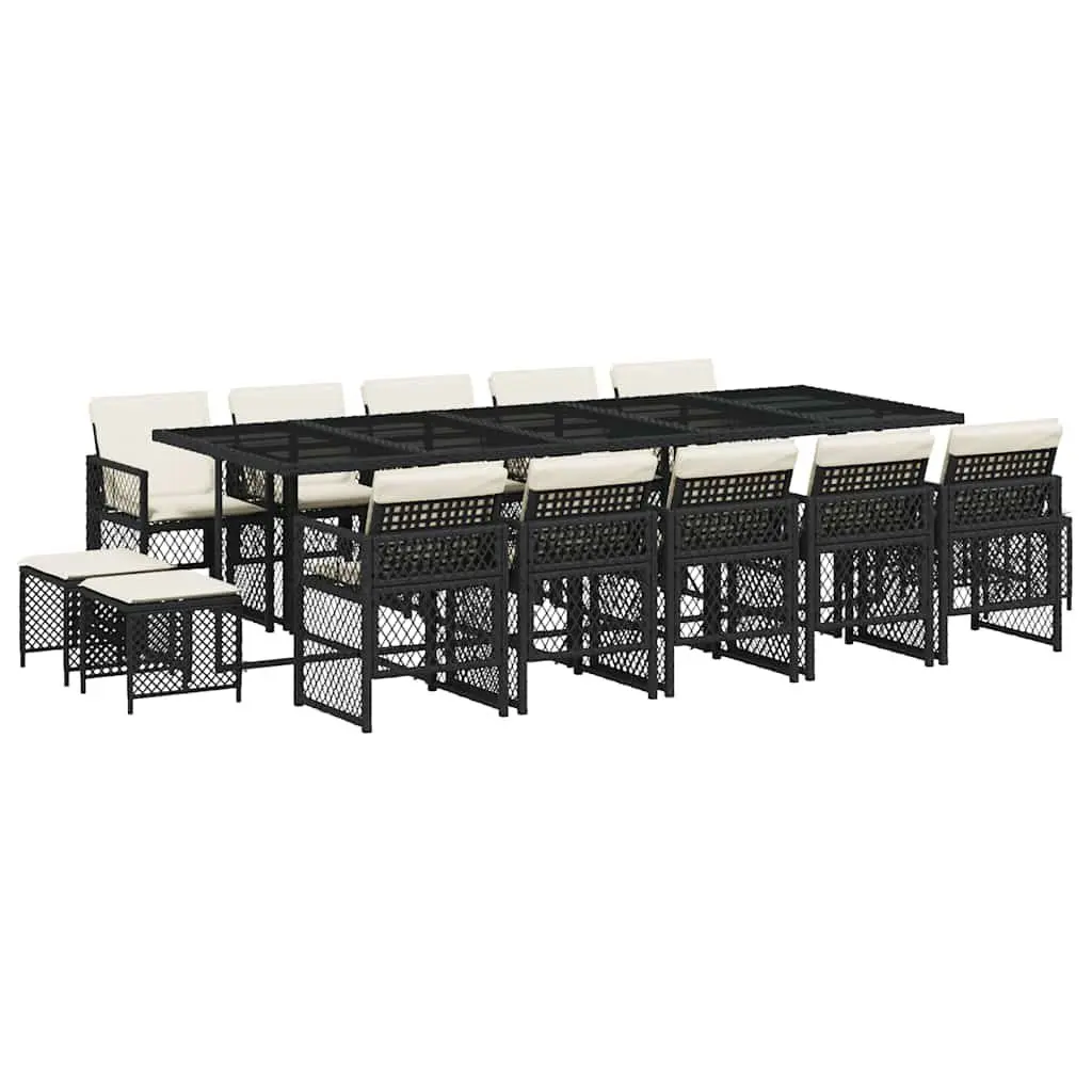 Garden Dining Set 15 Piece Outdoor Patio Furniture Black Rattan with Cushions