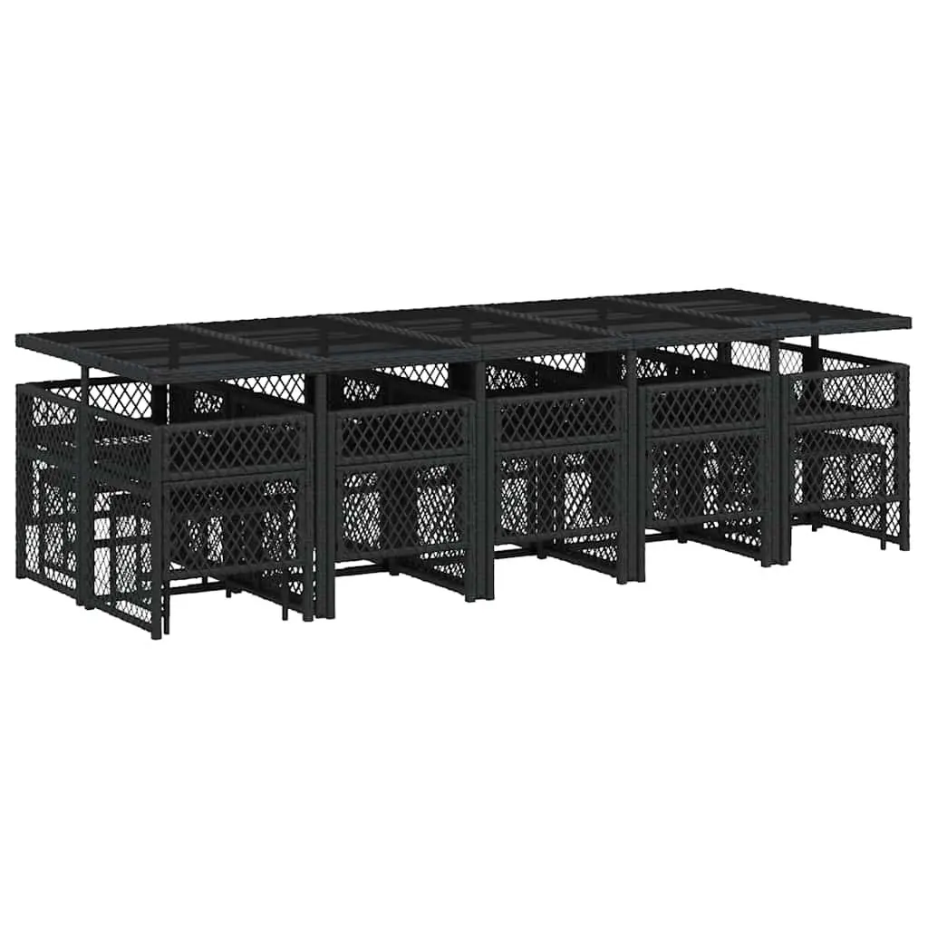 Garden Dining Set 15 Piece Outdoor Patio Furniture Black Rattan with Cushions