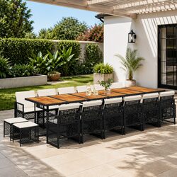 Garden Dining Set 17 Piece Outdoor Furniture Black Poly Rattan Chairs Table