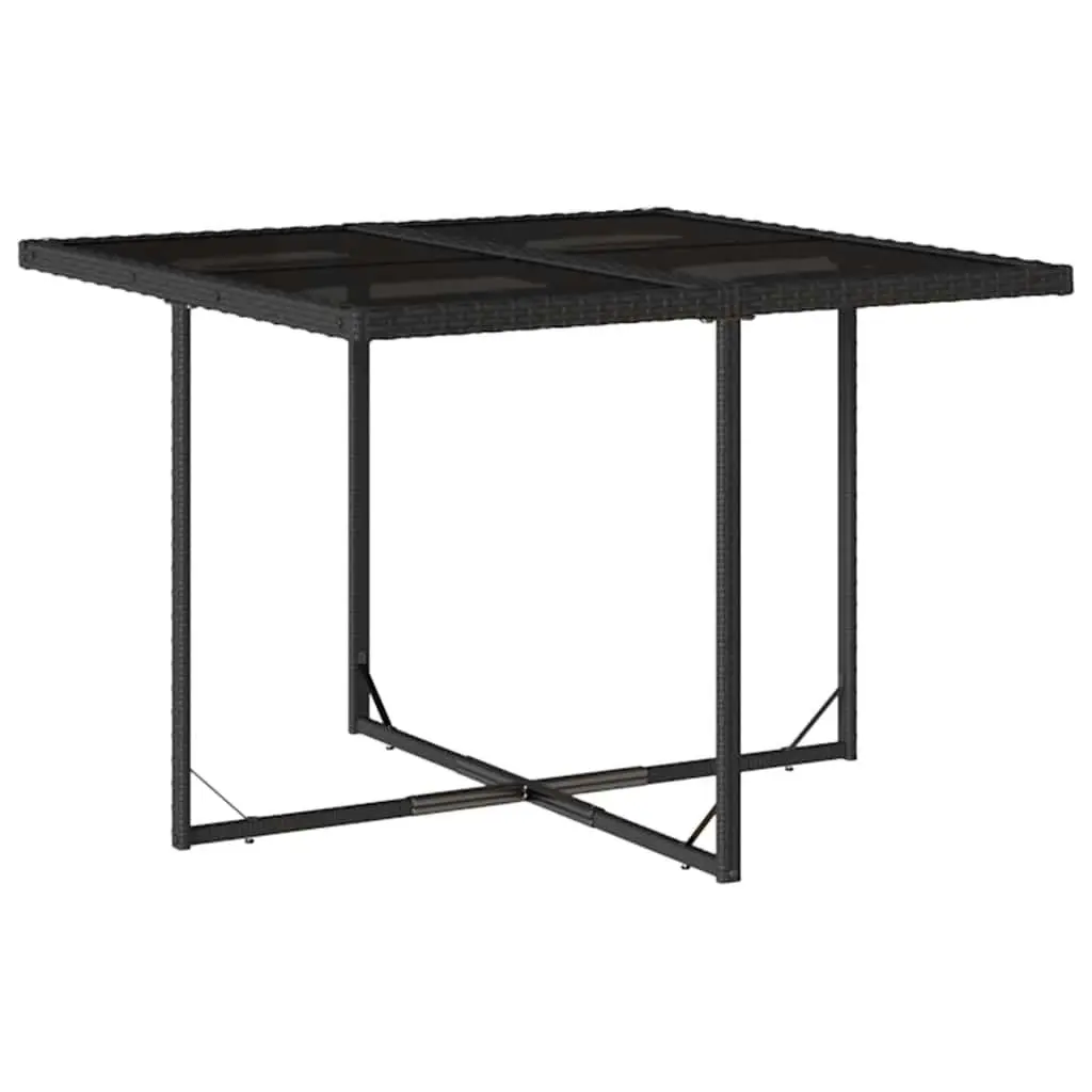 Outdoor Dining Set 9 Piece Black Poly Rattan Chair Table Tempered Glass Top