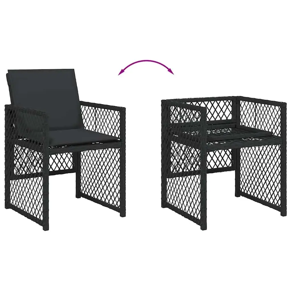 Outdoor Dining Set 9 Piece Black Poly Rattan Chair Table Tempered Glass Top