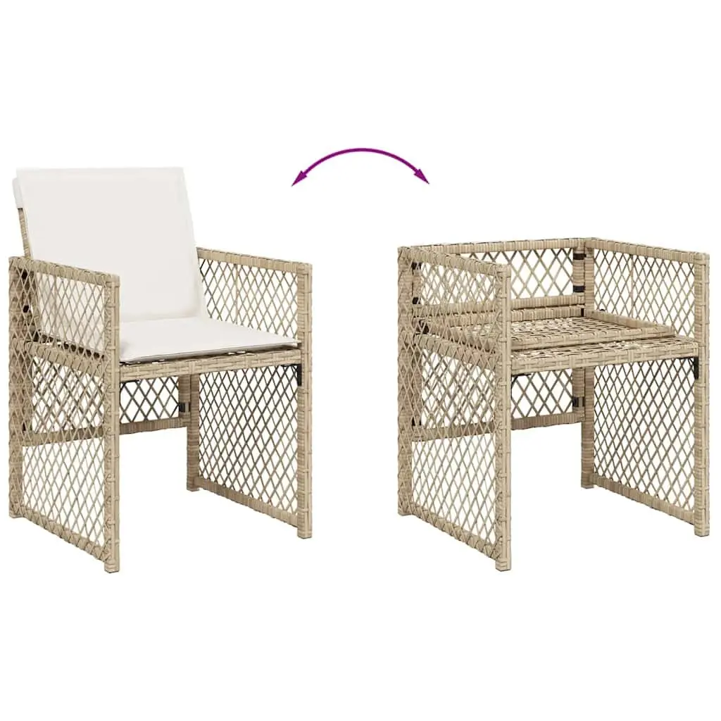 Garden Dining Set 9 Piece Beige Poly Rattan Chairs Table Tempered Glass Top
