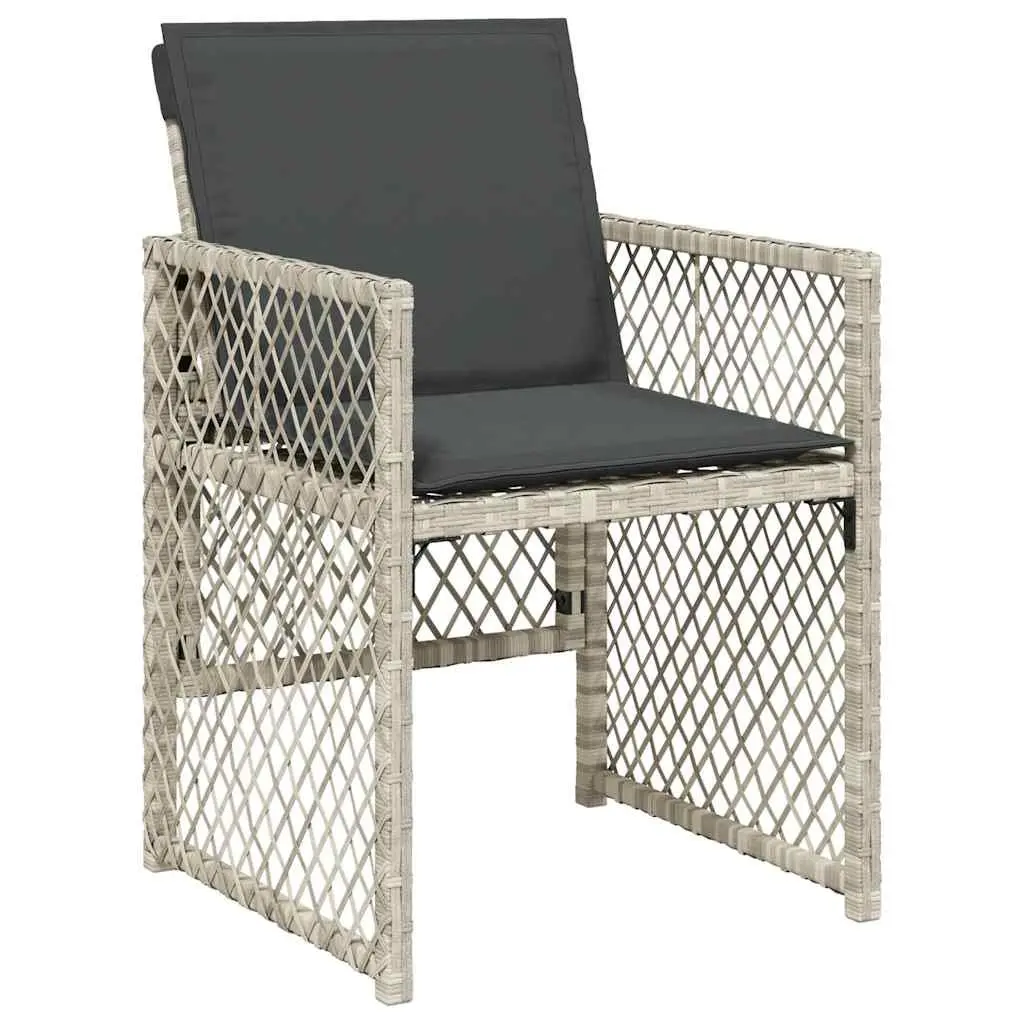 Garden Dining Set 9 Piece Grey Poly Rattan Outdoor Furniture with Cushions and Tempered Glass Table