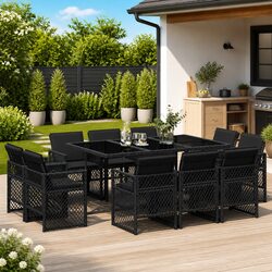 Stylish Black Rattan Outdoor Dining Set, 11 Pieces