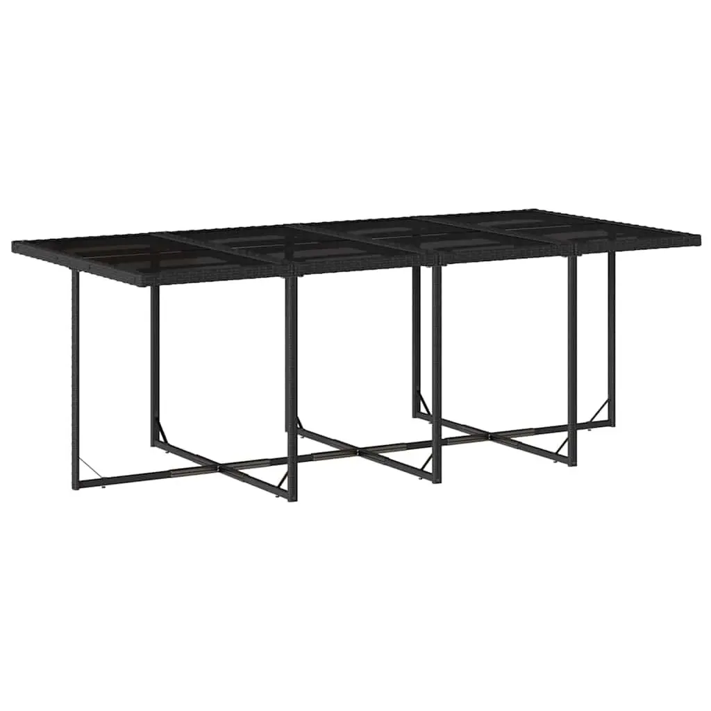 Garden Dining Set 13 Piece Black PE Rattan Outdoor Furniture with Cushioned Seating and Tempered Glass Table