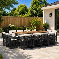 Stylish 13 Piece Black Outdoor Dining Set with Rattan Chairs