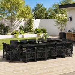 Complete 15-Piece Outdoor Patio Dining Set in Black Rattan