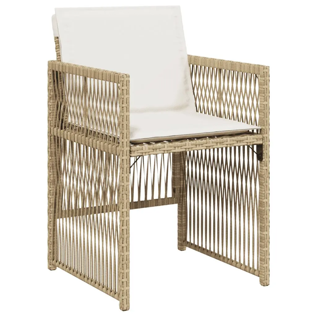 5 Piece Outdoor Dining Set Beige Poly Rattan Chairs Table Cushioned Seating