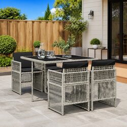 Garden Dining Set 5 Piece Outdoor Furniture Grey Poly Rattan Cushions Patio