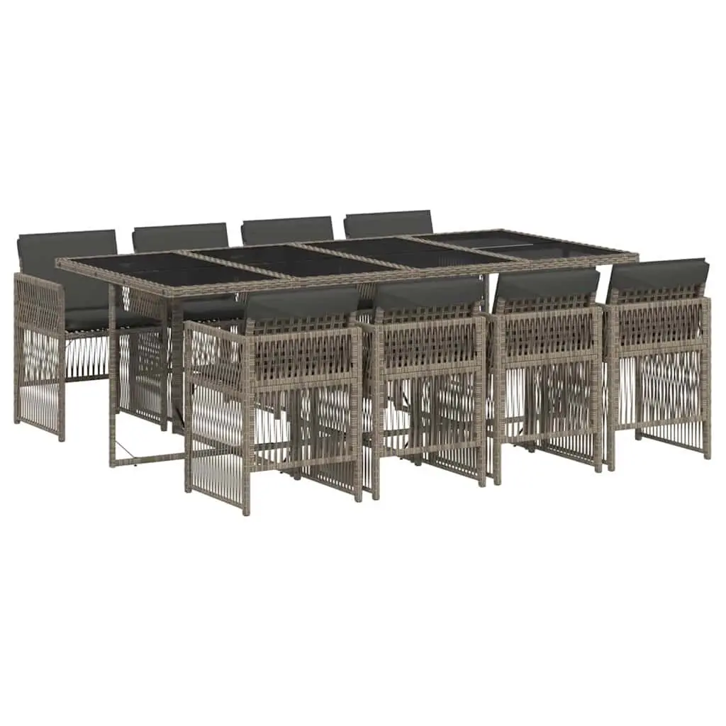 Outdoor Furniture Set 9 Piece Grey Poly Rattan Dining Table and Chairs with Cushions for Garden Patio and Backyard