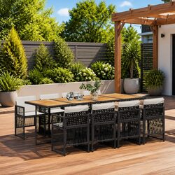 Stylish 9-Piece Black Poly Rattan Dining Set for Outdoors