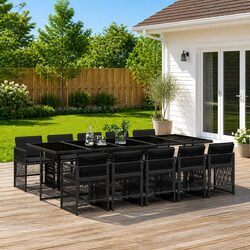 Outdoor Dining Set: 11-Piece Black Rattan Chairs & Table