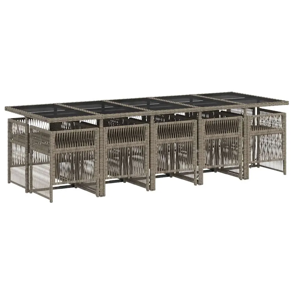 Garden Dining Set 11 Piece Grey Poly Rattan Outdoor Furniture with Tempered Glass Table and Thickly Padded Cushions