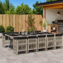 Garden Dining Set 11 Piece Outdoor Furniture Grey Poly Rattan Chairs Table