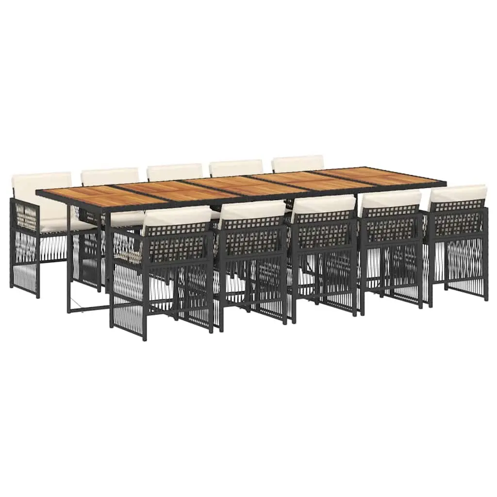 Outdoor Furniture Set 11 Piece Black Rattan Dining Collection with Cushions