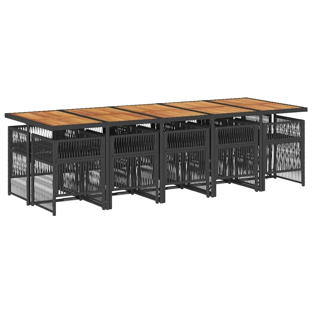 Outdoor Furniture Set 11 Piece Black Rattan Dining Collection with Cushions
