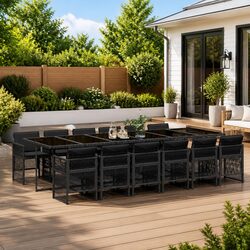 Garden Dining Set 13 Piece Outdoor Furniture Black Poly Rattan Chairs Table