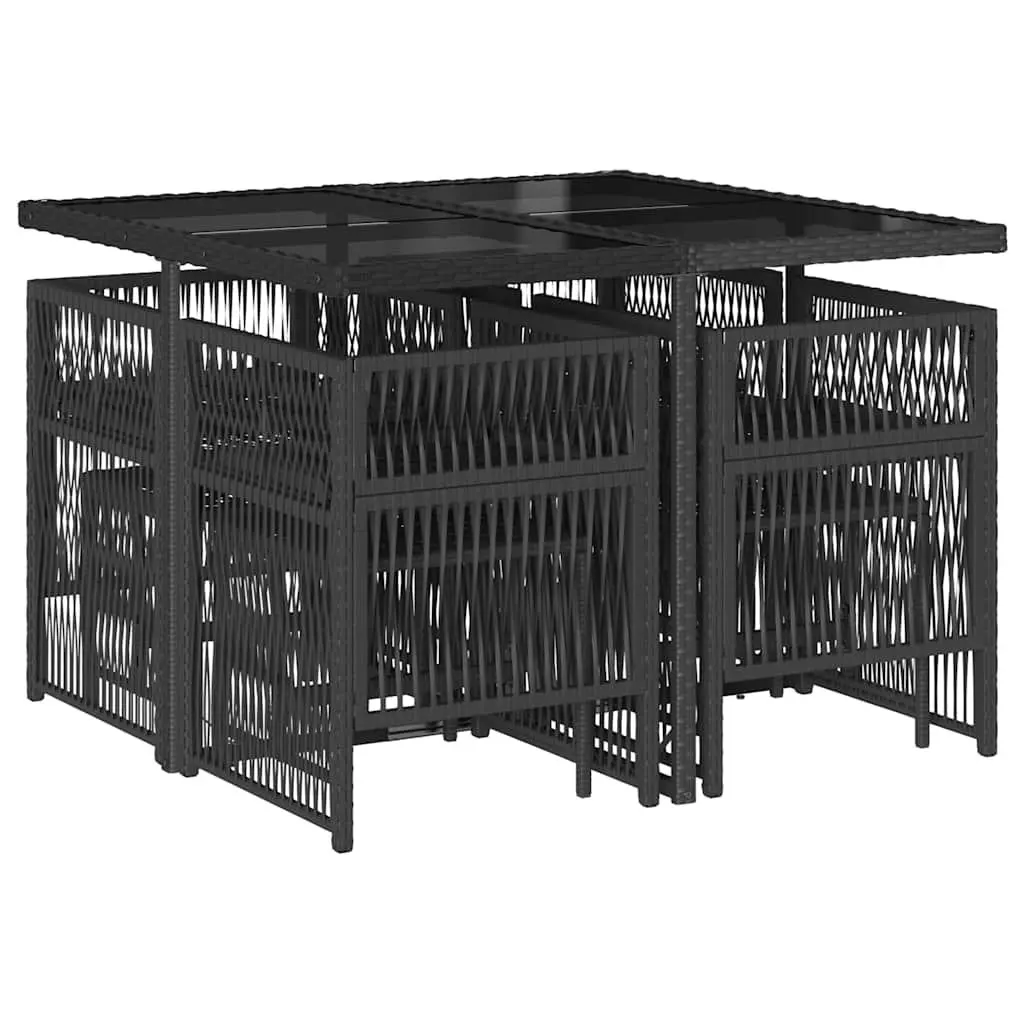 Outdoor Dining Set 9 Piece Black PE Rattan Space Saving Furniture with Cushioned Seating